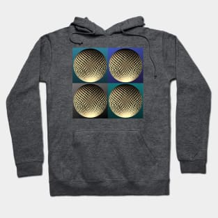 Elegant golden spheres in 3d optic on blue, turquoise, teal pop art backgrounds. Hoodie